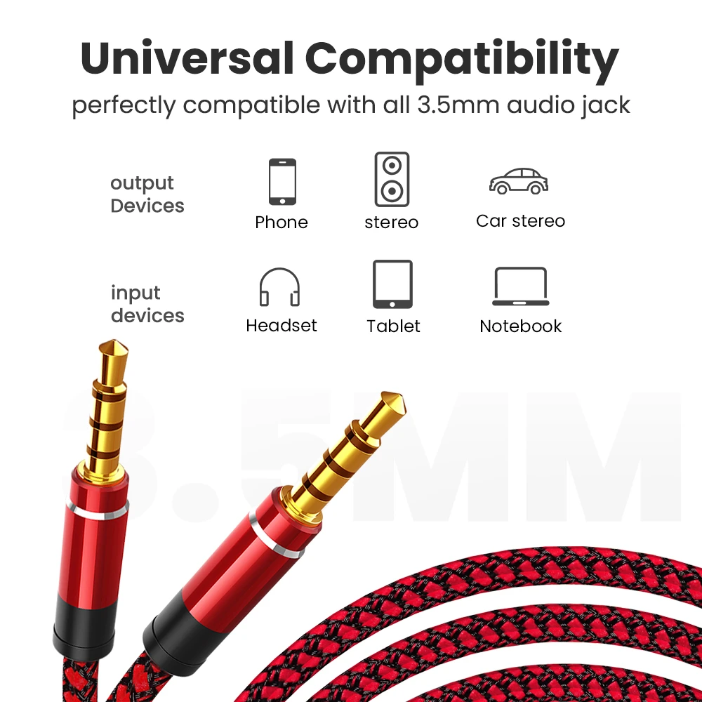 NNBILI 1.5M Jack 3.5mm Audio Cable Nylon Braid 3.5mm Car AUX Cable Headphone Extension Code for Phone MP3 Car Headset Speaker-6