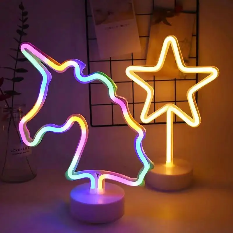 Neon Sign USB LED Decoration Unicorn Flamingo Lamp Moon Rainbow For Home Kid Room Bedside Night Light Decor Light For Christmas-2
