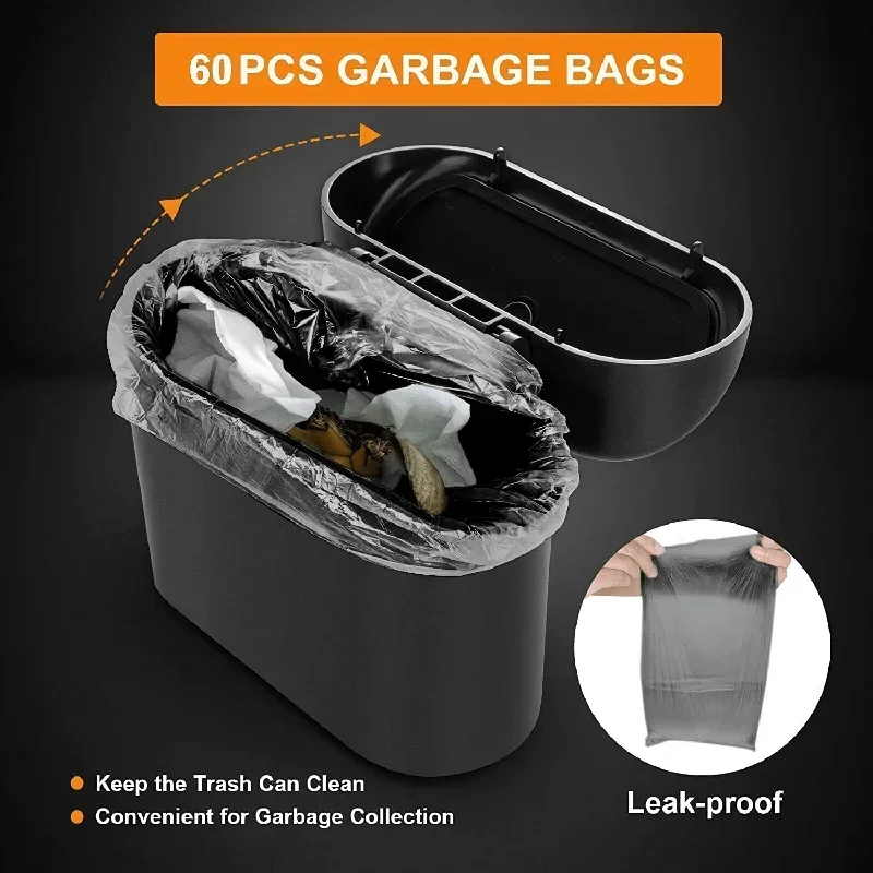 Car Trash Can (with Lid) Contains 60 (300) Garbage Bags, Small Car Trash Can, Leak-proof Mini Car Accessories-3