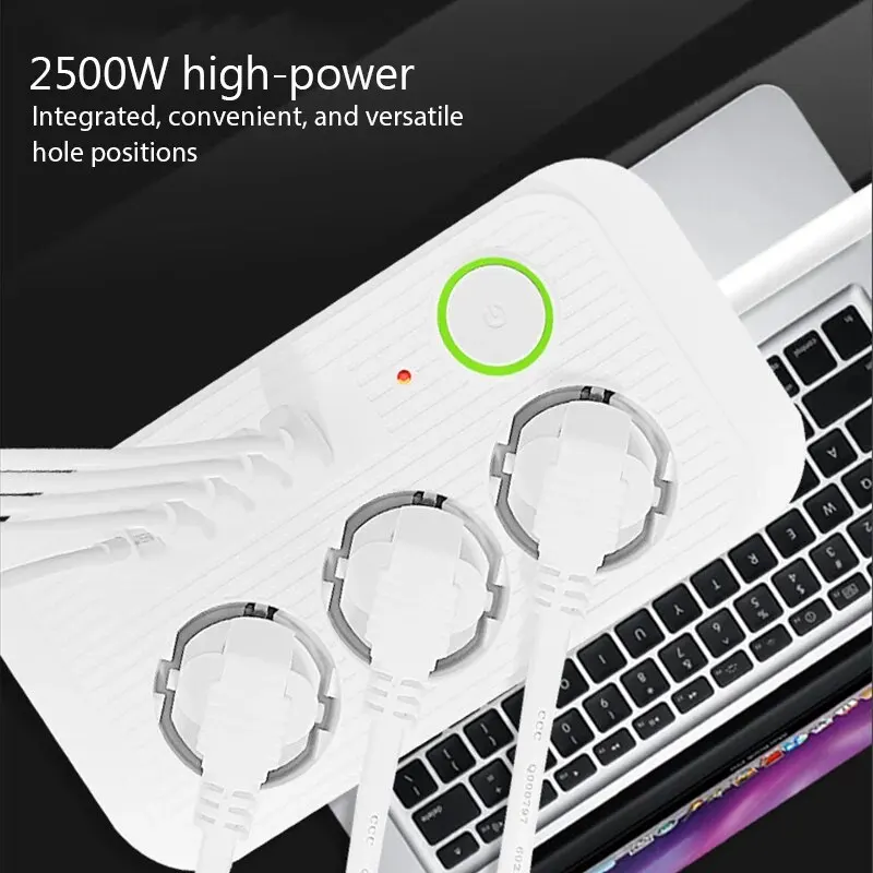 EU Plug Power Strip 2M Extension Cable Multiprise 3AC Outlets Electrical Socket with 4 USB 1 Type C Network Filter Fast Charging-4