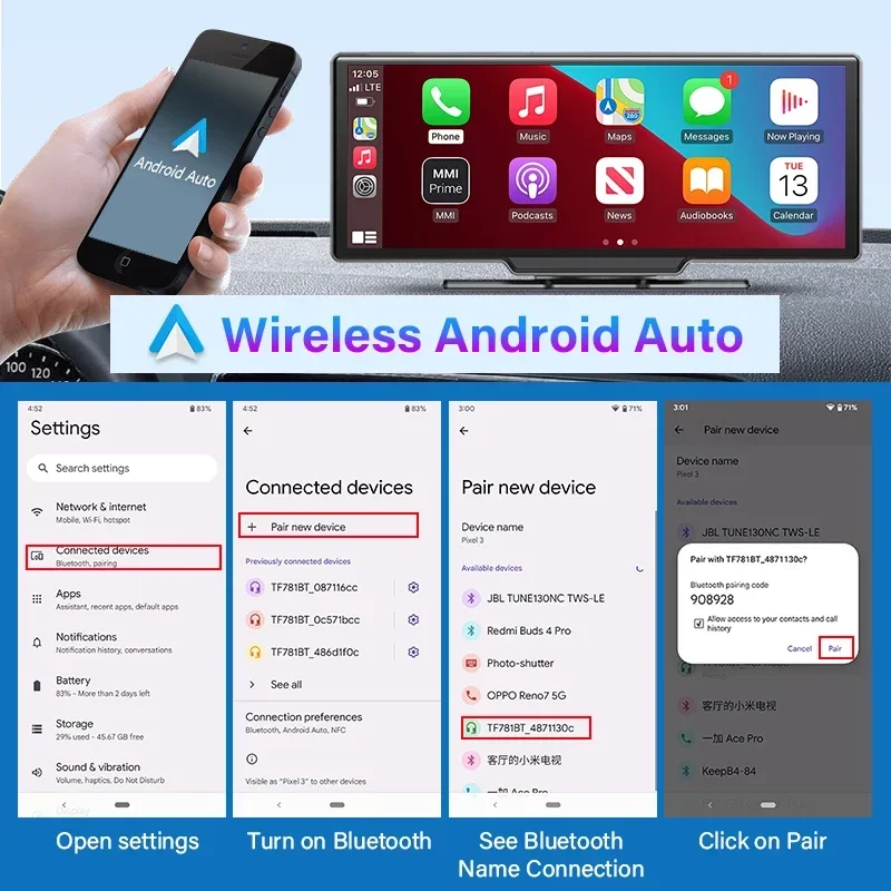 10.26'' Dash Cam 4K Car Mirror Video Player Wireless Carplay Android Auto GPS Car Monitor Multimedia Rearview Camera Dashboard-5