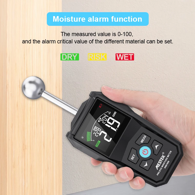 Mestek Inductive Moisture Meter for Wall 40mm Timber Damp Detector Full Angle Drywall Material Wood Moisture Humidity Hygrometer-4