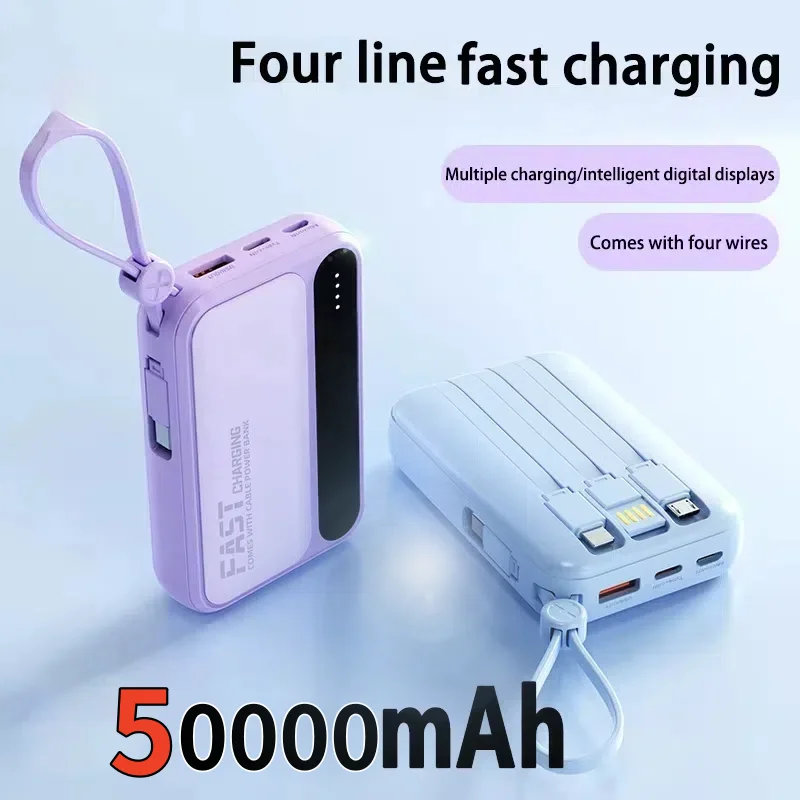 Portable Power Bank High Capacitybuilt-in 4 Cables Two-Way Fast Charging Mini Powerbank For iPhone Samsung 120W 100000mAh New