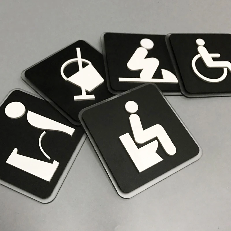Black Toilet Sign Plate Acrylic  Wash RestrRoom Door Wall Label Sticker Wc Holder Signage Board Art Hotel Bathroom Decor-4