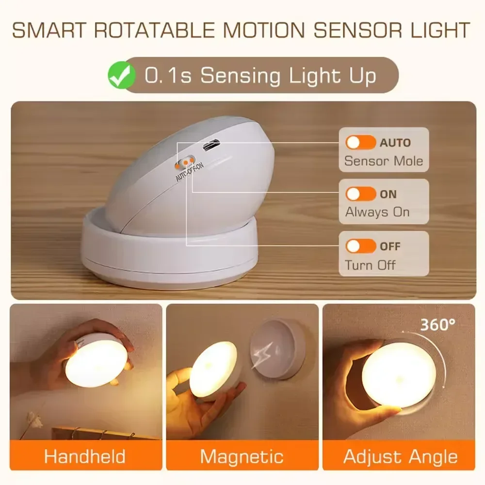 Xiaomi Night Lamp With Motion Sensor Night Light Rechargeable Wireless Led 360 Rotating Magnetic For Kitchen Room Bedside Table-2