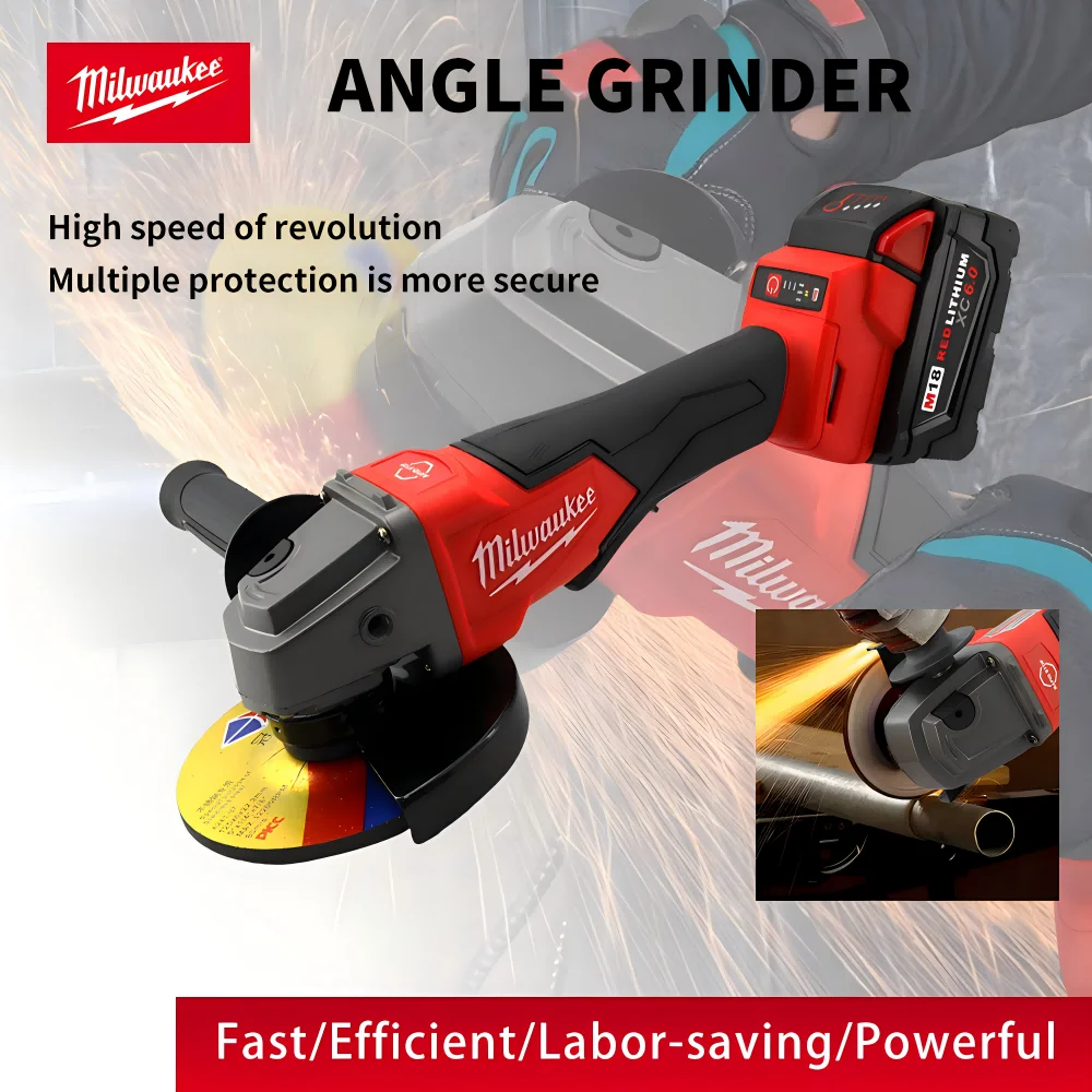 Milwaukee 100mm/125mm Braking Brushless Angle Grinder 3 Gears M14 Electric Cordless Polishing Variable Speed Cutting Power Tools-3