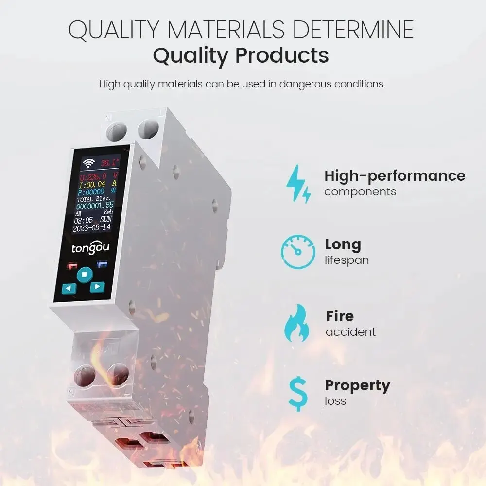 1P 50A Tuya WIFI Smart Switch Circuit Breaker LED Energy Meter KWh Power Metering Timer Relay Remote Control Smart Life APP-3
