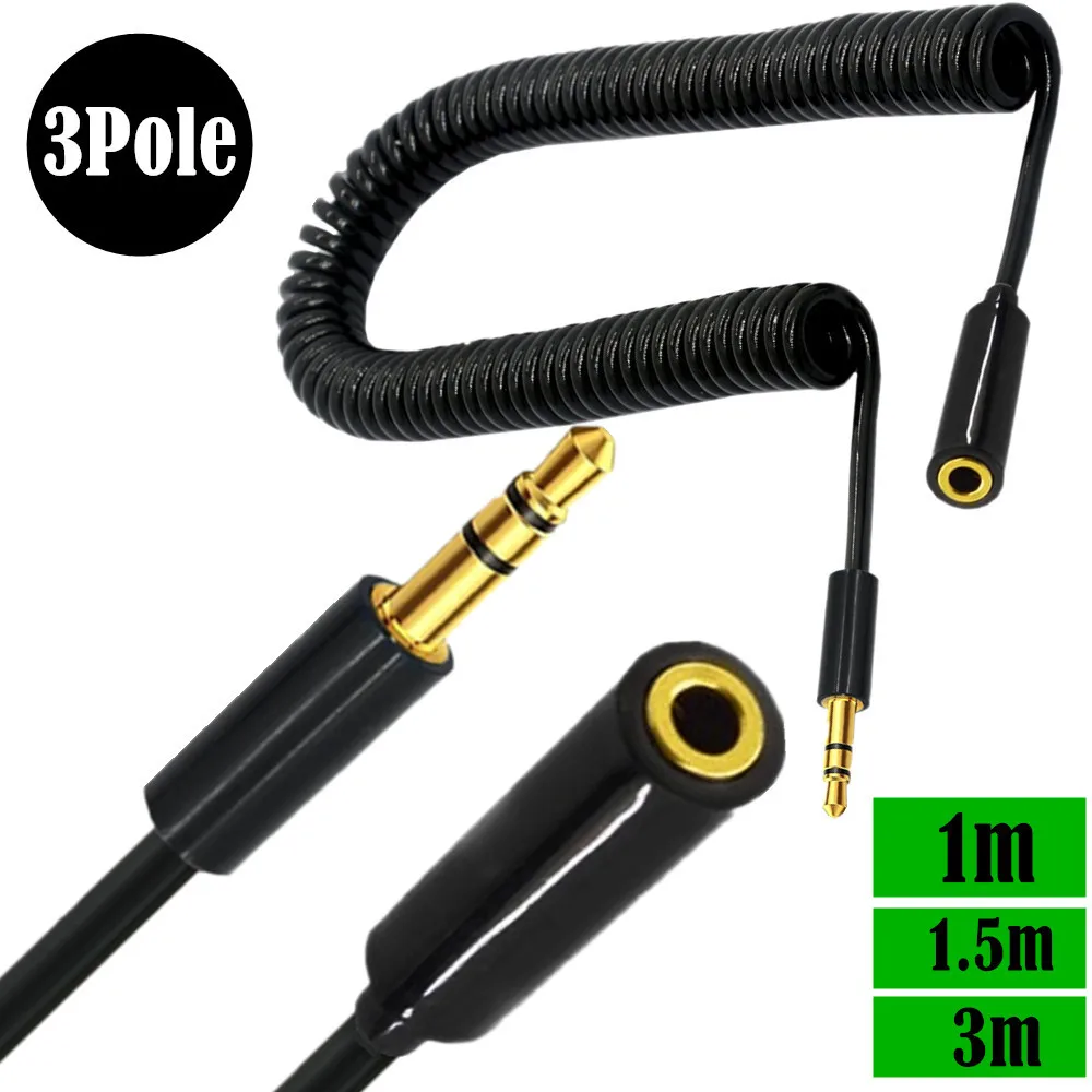Rallonge Jack 3.5mm 4 3 Pole TRRS to TRRS Male to Female Headphone Stereo Audio AUX Spring Coiled Spiral Cable-4