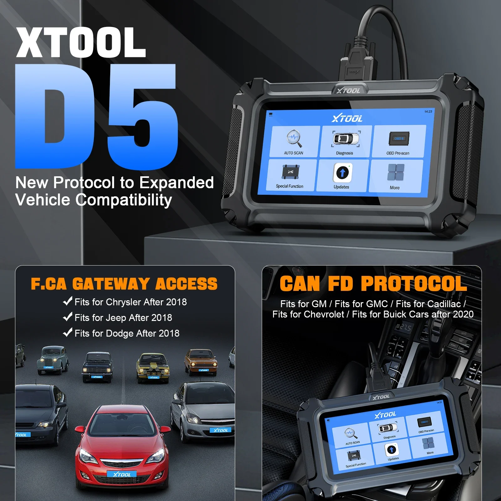 XTOOL D5 Automotive Diagnostic Tool ABS EPB Airbag Engine 5 System OBD2 Scanner Live Data CAN FD FCA Lifetime Free Update-6