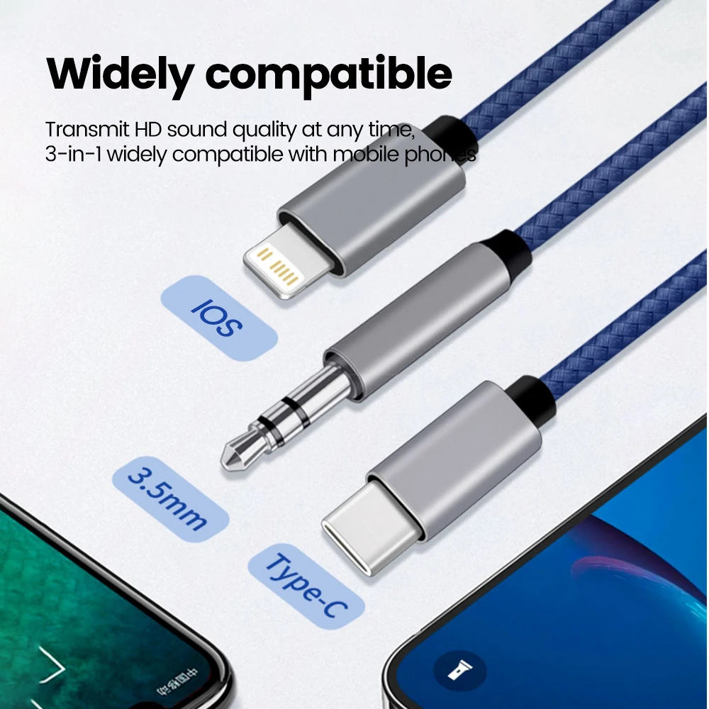 3 in 1 Type C 3.5mm Jack Aux Cable To IOS Audio Cable Adapter for iPhone iPad Car Speaker Male to Male USB-C Converter Cable-4