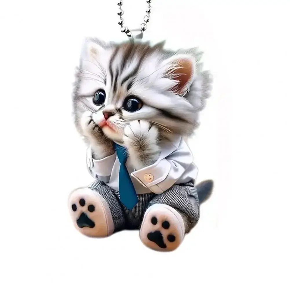 Car Pendant Hanging Ornament With Chain Realistic Animal Cat-Shaped Rearview Mirror Hanging Decor Car Interior Accessories-5