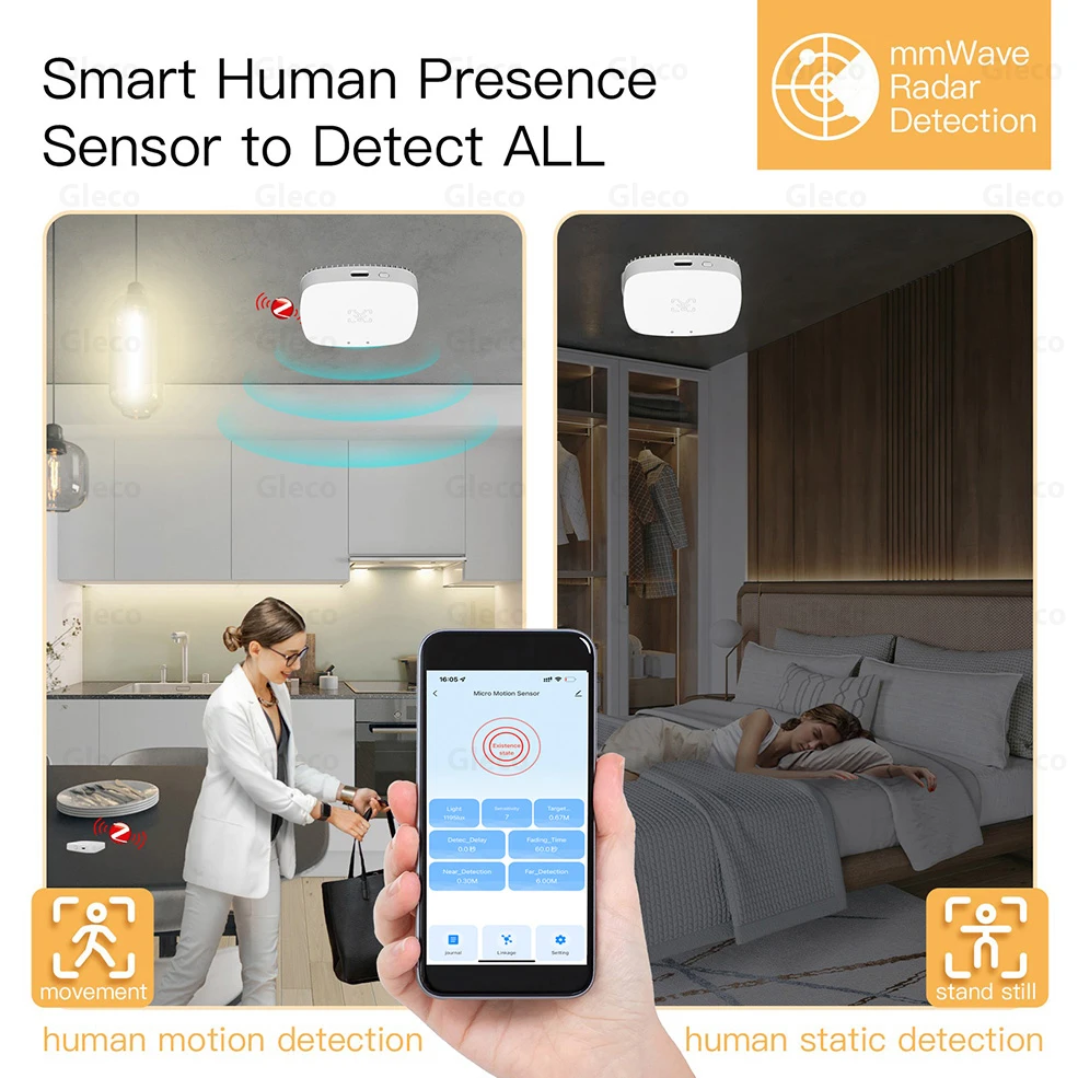 Smart Life ZigBee Wifi MmWave Human Presence Motion Sensor Detector With Luminance/Distance Detection Tuya Smart Home Automation-4