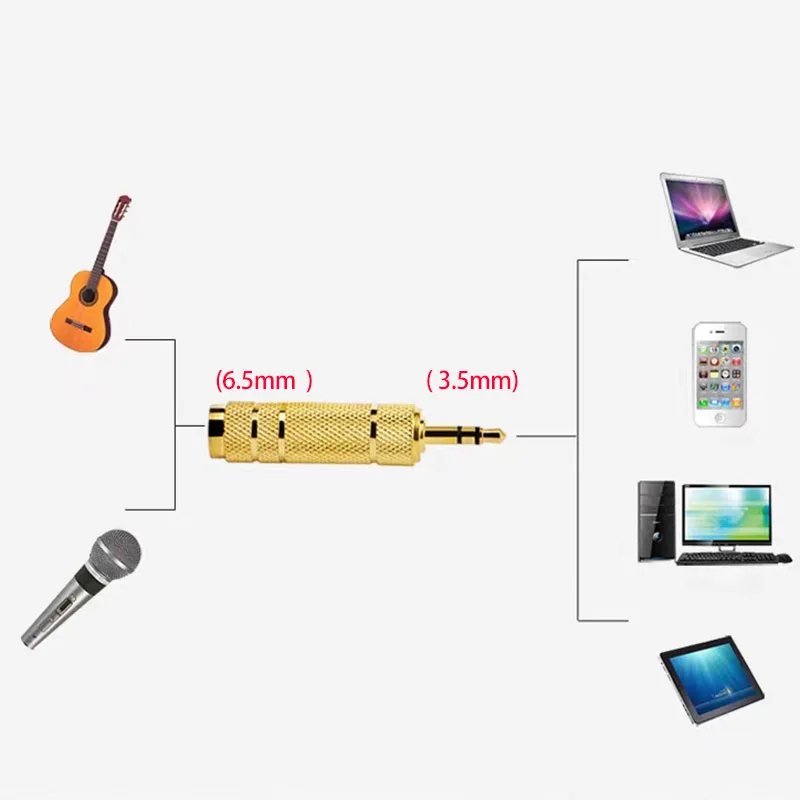 Audio 6.5 to 3.5 Adapter Microphone Mic Headset 3.5mm Female to 6.35 Male Plug Small to Large-5