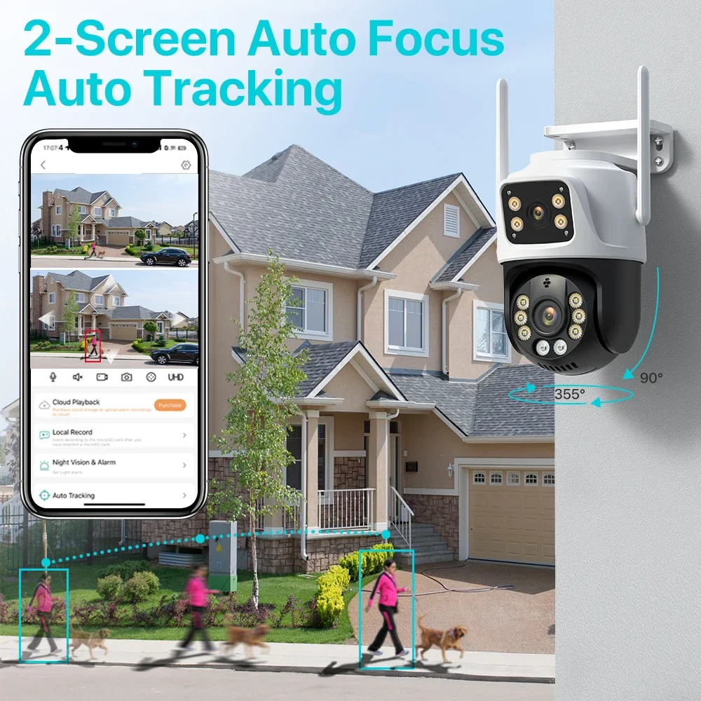 Dual Lens 360º Wifi Camera IP66 Security Protection 8MP 4K Wireless Outdoor Human Detection ICSEE Video Surveillance PTZ Camera-4