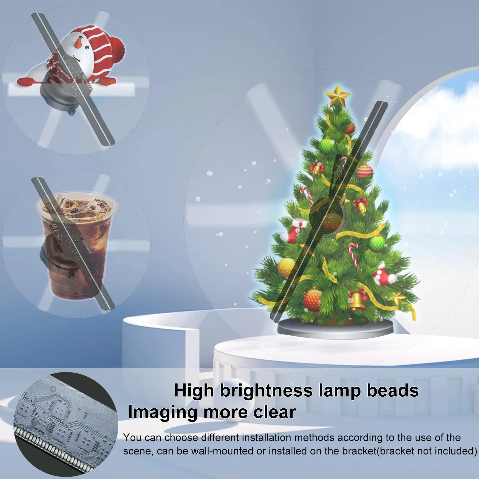 Hologram 3D Ventilador Projetor Advertising Display Luces Led light Sign Holographic Player Support Images Video Draw Audiences-4