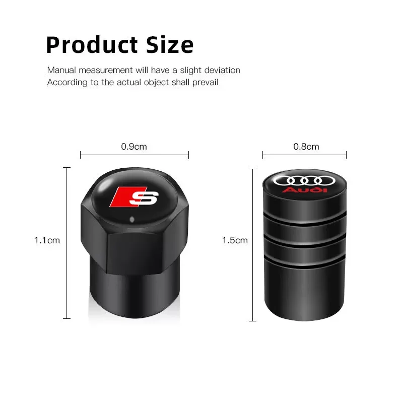 4Pcs Car Wheel Tire Valve Caps Tyre Stem Cover Bolt-In Accessories For Audi Sline A6 Q7 A7 S3 A8 A3 RS A1 A5 A4 Quattro Q5 Q3 TT-3
