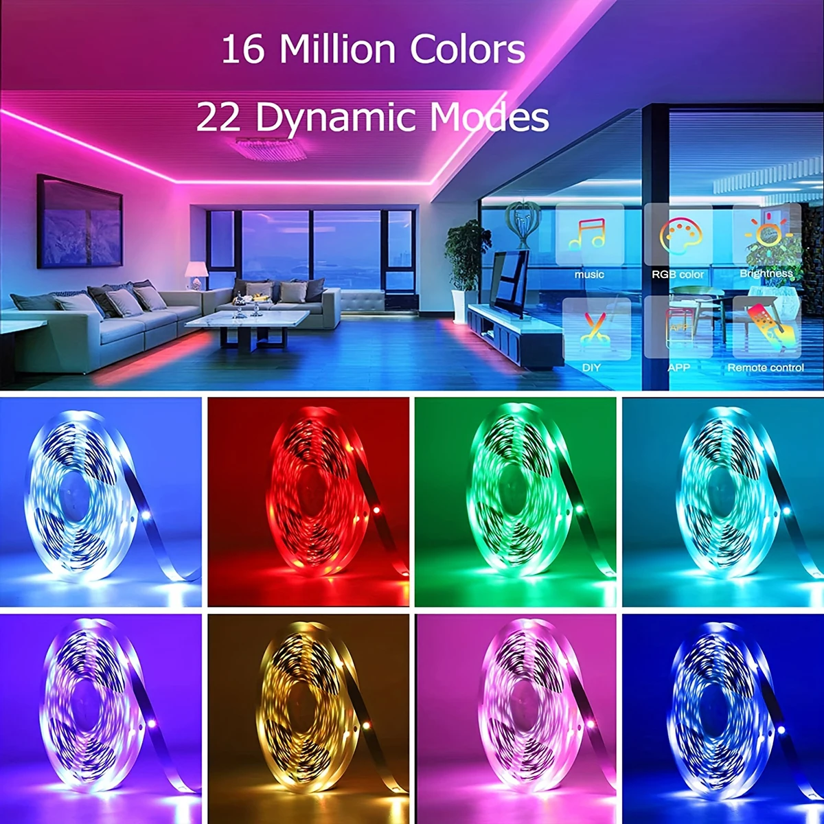 Led Lights for Room Music Sync RGB Led Strip Lights 10m 20m 30m Flexible Ribbon for Room Bedroom Decor TV Backlights-2