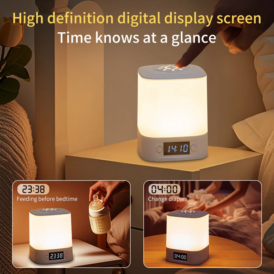 Portable Led Night Light with Clock Time Display Rechargeable Remote Control for Bedroom Bedside Table Lamp Baby Nursery Reading-5