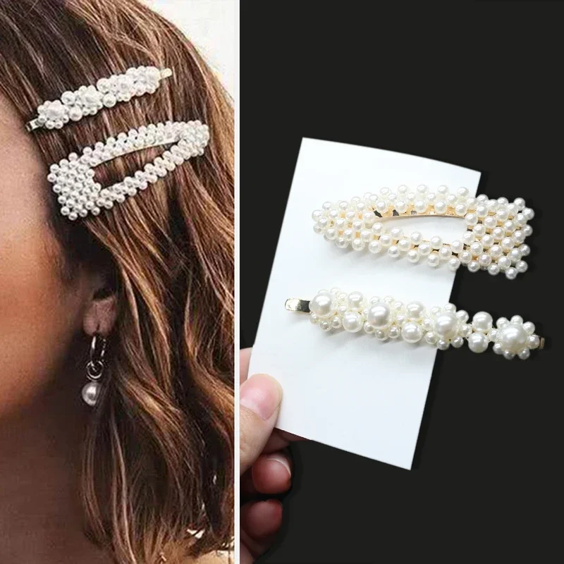 1Set Handmade Pearls Hair Clips Pin for Women Fashion Geometric Flower Barrettes Headwear Girls Sweet Hairpins Hair Accessorie-4