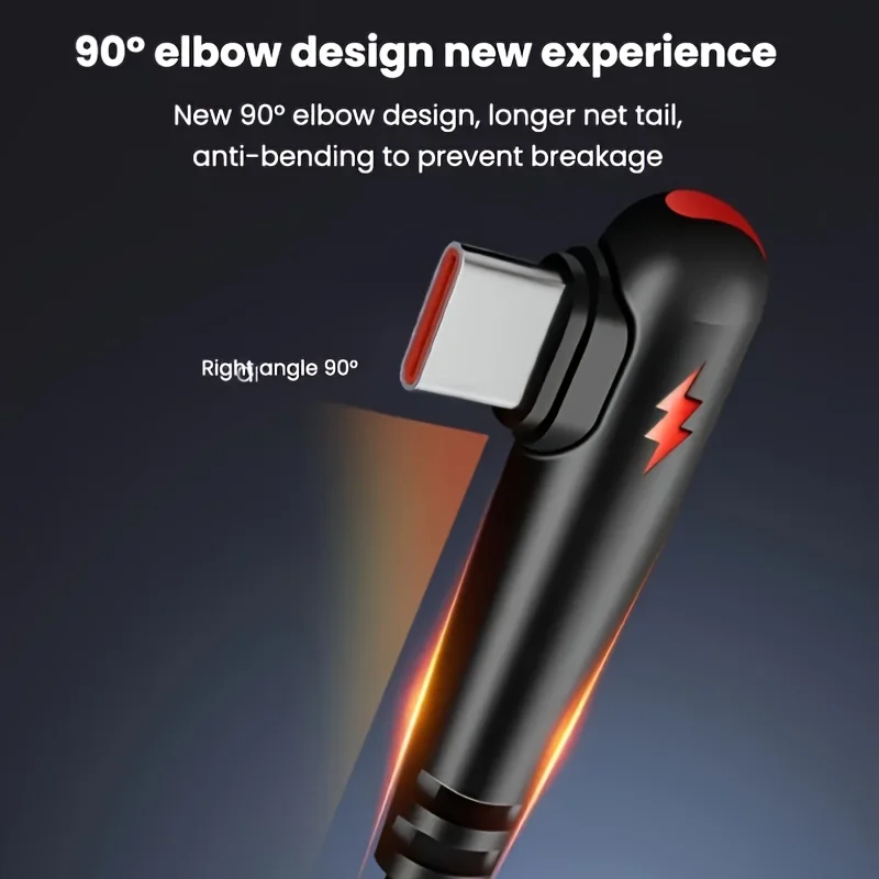 NNBILI 120W fast charging USB to Type-C cable, nylon braided, 90 ° elbow design with high power output suitable for Huawei oppo-2