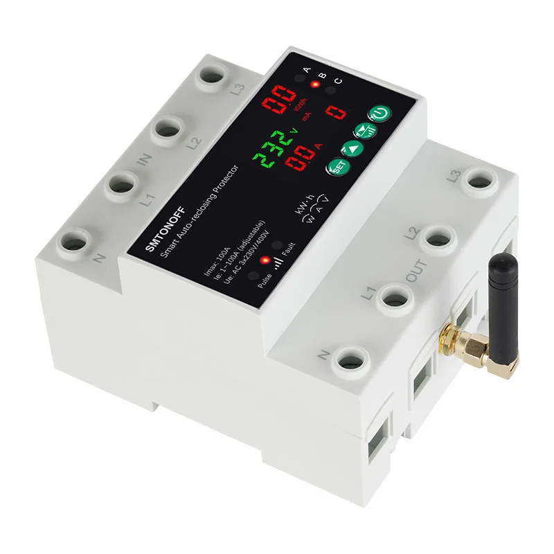 Tuya WiFi Three Phase 4P 100A Auto-Reclosing Over Under Voltage Protector Prepaid Meter Timer Switch Voice Remote Control-4