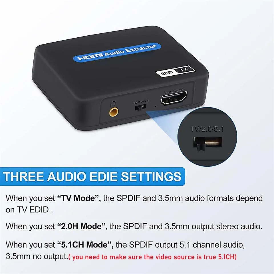 4K HDMI Audio Extractor HDMI Audio Splitter HDMI to toslink+Aux Audio+HDMI Video converter splitter for PS4 PS5 HDTV DVD-4