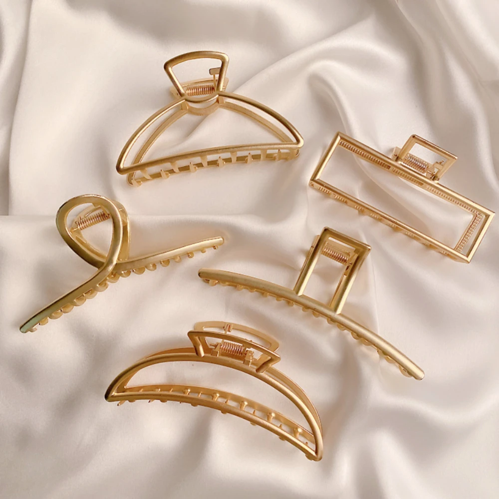 Gold Color Hollow Geometric Hair Clips Metal Hair Claw Cross Hairclip Headband Hairpin Hair Crab Women Hair Fashion Accessories-2