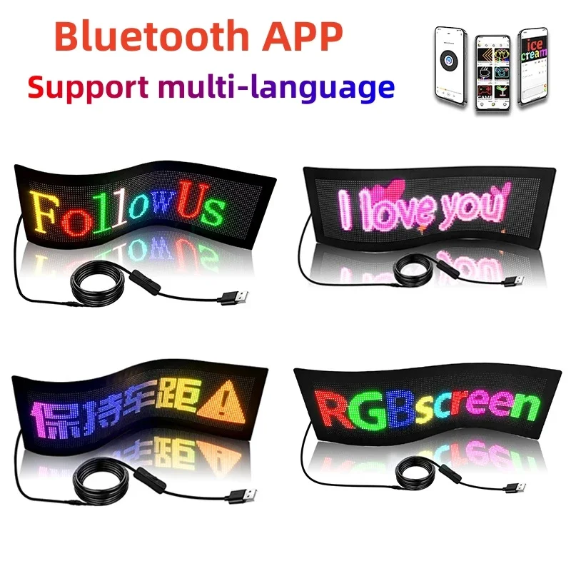 LED Car Sign Multilingual Messages Scrolling Text Screen USB 5V APP Programmable Flexible LED Display Board for Shop Bar Display-2