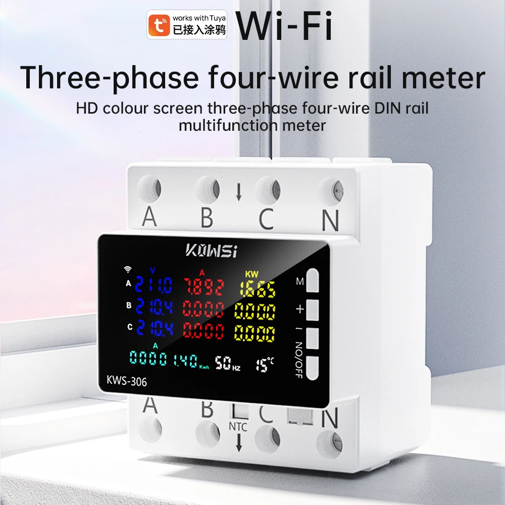 AC 85-290V 80A Tuya WIFI Smart Circuit Breaker Three Phase 4-Wire Rail Voltage Meter KWH Power Energy Meter APP Remote Control-2