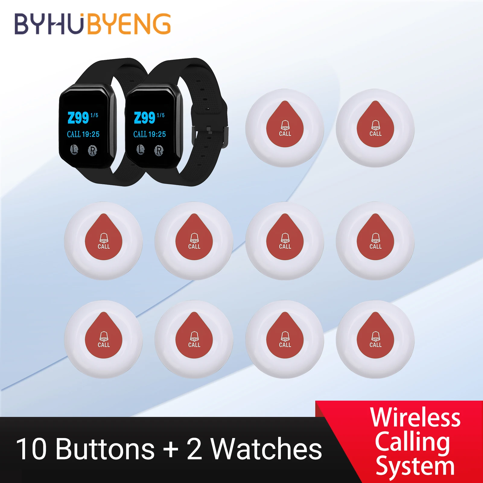2 Wrist Watch + 10 Calling Buttons Wireless Pager System Caregiver Pager Nurse Alert for Elderly Clinic Nursing Hospital