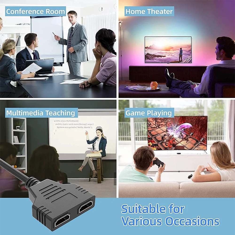 HDMI Splitter Cable Male 1080P To Dual HDMI Female 1 To 2 Way HDMI Splitter Adapter Cable, Support Two TVs At The Same Time-6