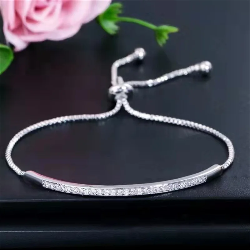 Creative fashion delicate hand jewellery with rhinestones single row arc adjustable bracelet-3