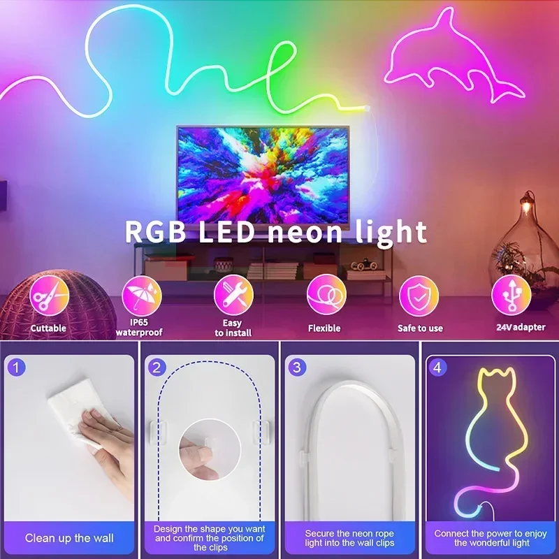 DC 24V Rgbic Neon Led Strip Light With Bluetooth15/20 Meters 5M 10M Outdoor Waterproof Neon Rope Lights App Remote Control Band-3