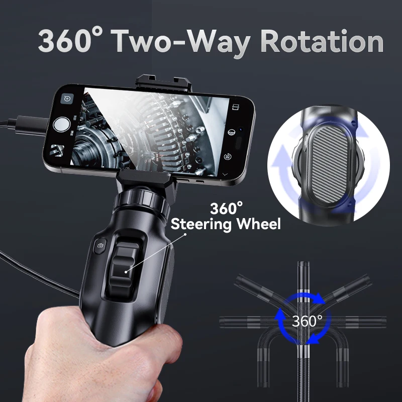 Articulating Borescope 1080P 360° Steering Endoscope with Articulation Cars Inspection Camera with 8 LED Lights for Android/IOS-2