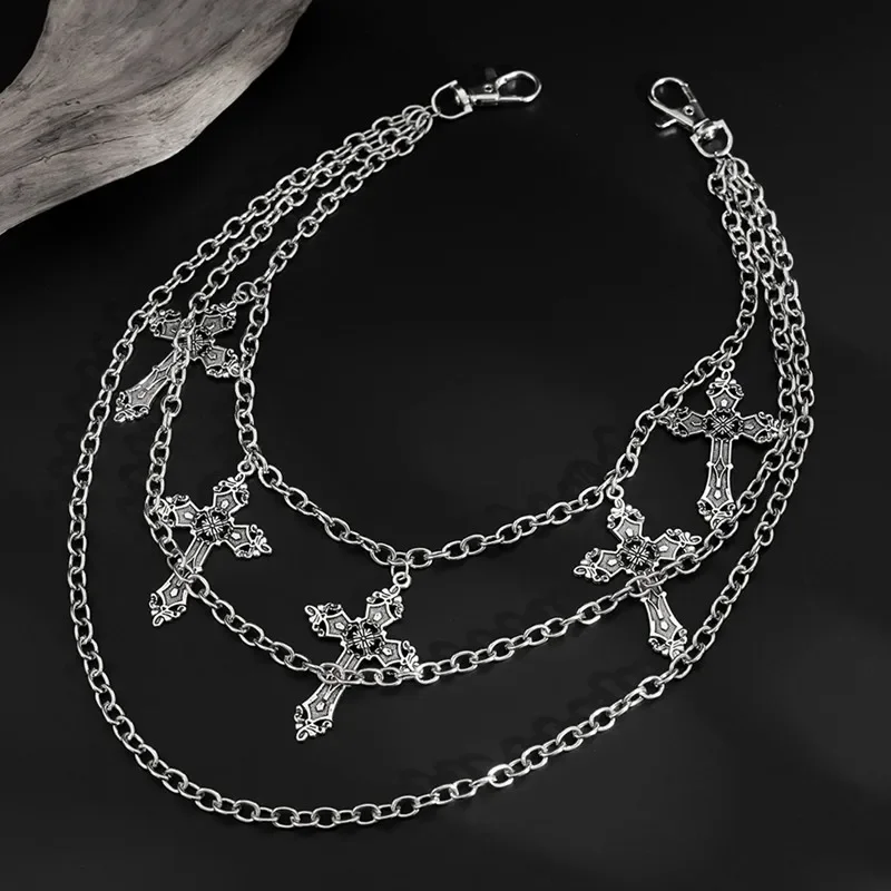 Fashion Punk Metal Pants Chain Hip Hop Waist Chain Cross Pendant Jeans Chain For Men Women Accessories Gifts-5