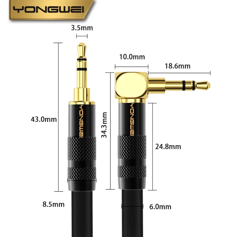 YONGWEI 3.5mm straight to curved audio cable AUX car male to male mobile phone computer speaker headset audio extension cable-2