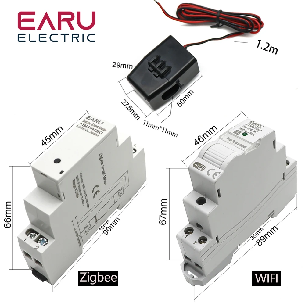 Tuya Smart WiFi  Zigbee Electricity KWH Meter Din Rail Single Phase AC 110V 240V 50A 63A CT AC Meter App Real Time Monitor Power-2