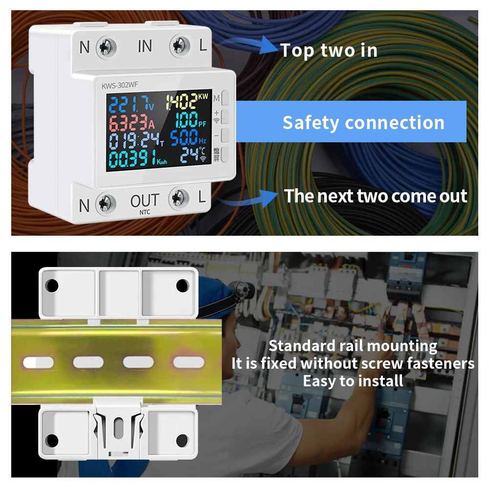 Tuya WiFi 8in1 Power Meter 2P AC Energy Meter APP Control 170-270V/63A Voltage and Current Meter Electricity Meter Smart Life-4