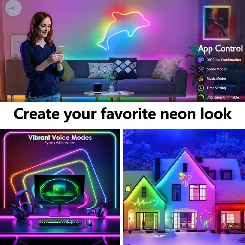 DC 24V Rgbic Neon Led Strip Light With Bluetooth15/20 Meters 5M 10M Outdoor Waterproof Neon Rope Lights App Remote Control Band-6