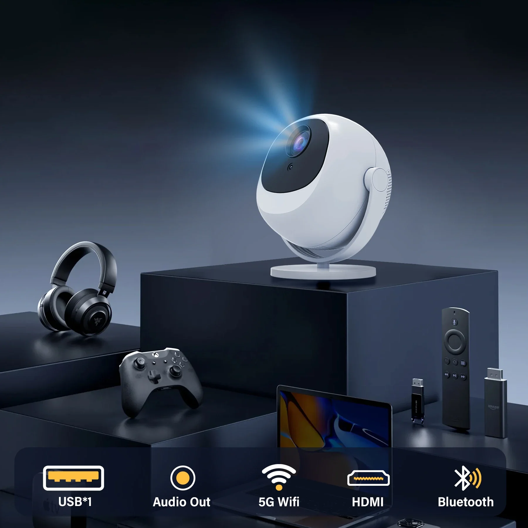 Smart Android 11 4K Projector 5G WiFi 720P Display with Auto Keystone Portable Outdoor Home Theater Speaker-4