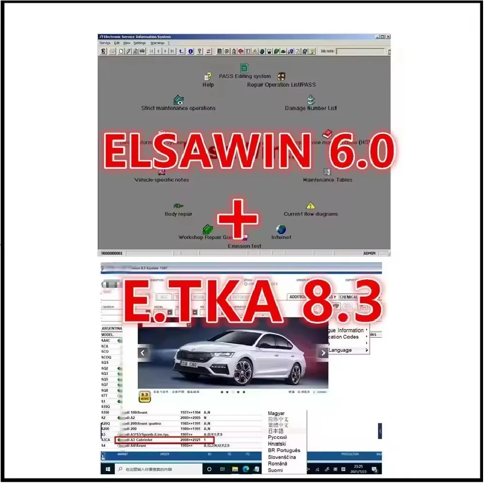 Etka 8.3 with ELSAWIN 6.0 latest maintenance software group vehicle electronic parts catalog, suitable for V/W+AU/DI+SE/AT+SKO/D