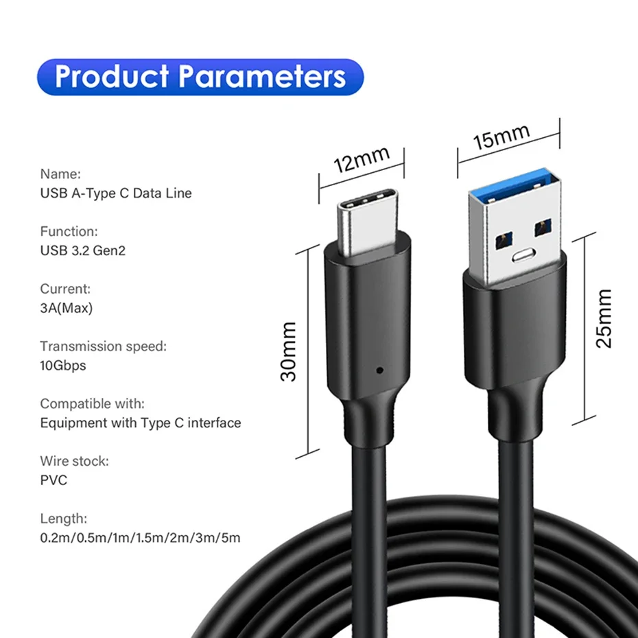 USB 3.2 10Gbps Type C Cable USB A to Type-C 3.2 Gen2 Cable Data Transfer USB C SSD Hard Disk Cable 3A 60W QC 3.0 Fast Charging-6