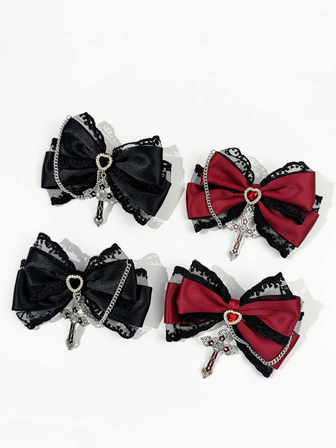 2pcs Ladies' Dark Lolita Gothic Cross Bow Hair Clip Exquisite Line up Hair Accessories Hair Clip