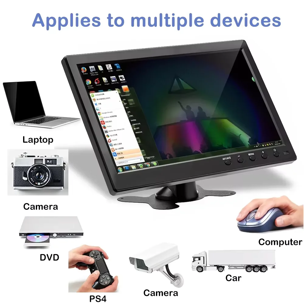 Podofo 10.1 Portable Monitor Mini TV Computer LCD HD Screen Video Input Security Car Monitor VGA HDMI AVI Pi System-2