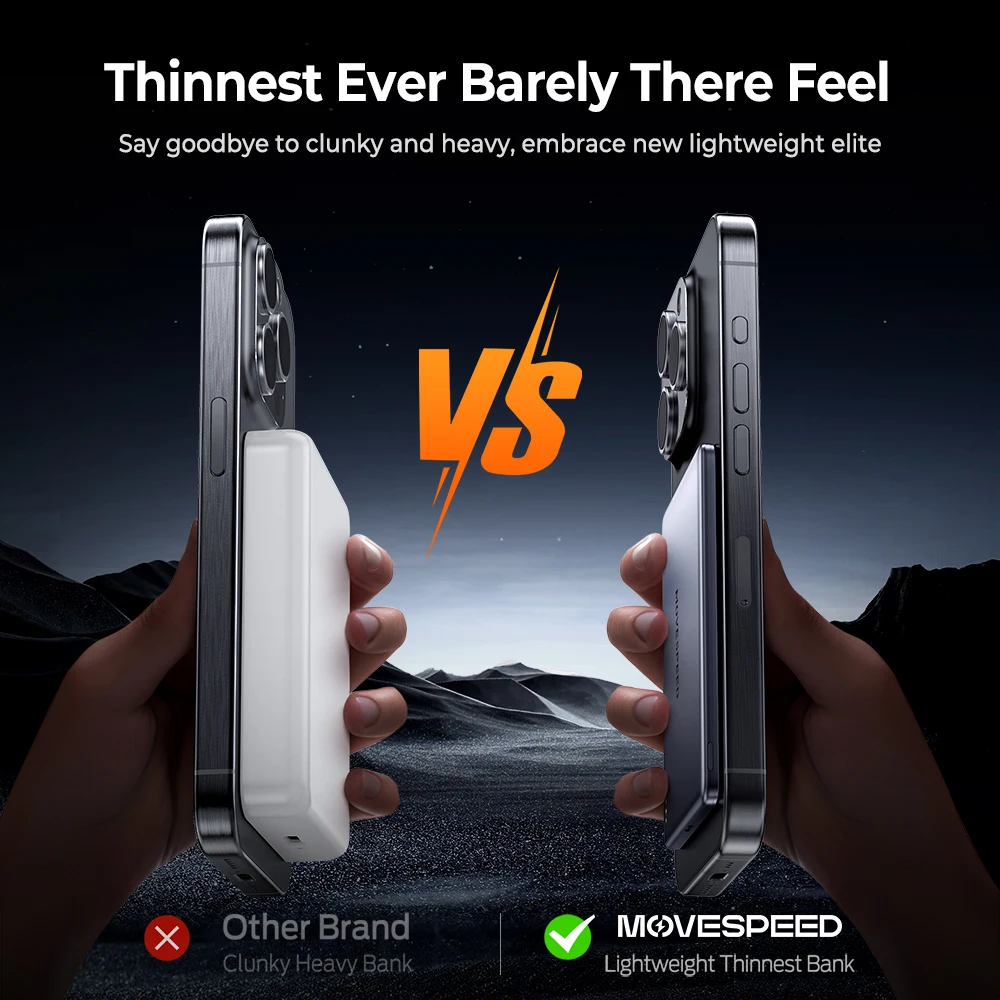MOVESPEED 5000mAh Magnetic Power Bank Slim Wireless Powerbank Portable External Battery for Magsafe for iPhone 16 15 Samsung S24-4