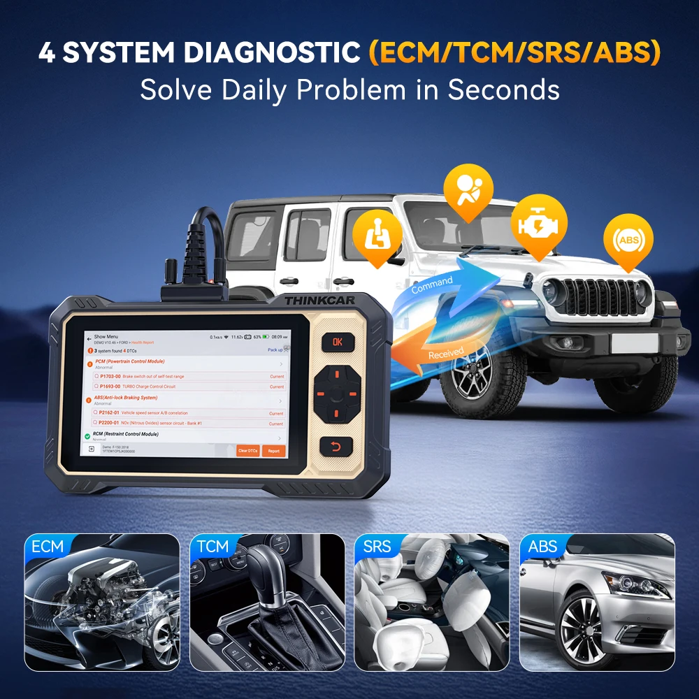 Thinkcar Thinkscan 662 Diagnostic Tools ECM/TCM/SRS/ABS 4 Systems OBD2 Scanner 12 Resets Lifetime Free Update CANFD Scan Tools-3