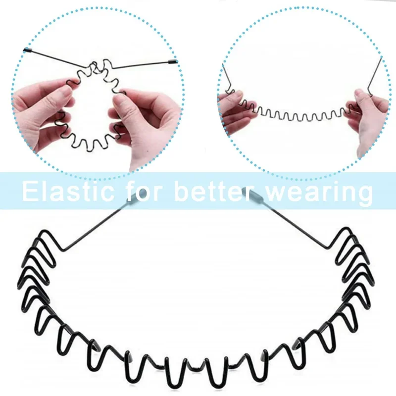 6/1pcs Fashion Metal Hair Band for Men Women Unisex Black Waved Hair Head Hoop Sports Headband Hairband Hair Accessories-4
