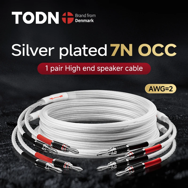 TODN One Pair HIFI Silver-plated Speaker Cable High-end 7N OCC Speaker Wire For Hi-fi Systems Y Plug Banana plug Speaker Cable