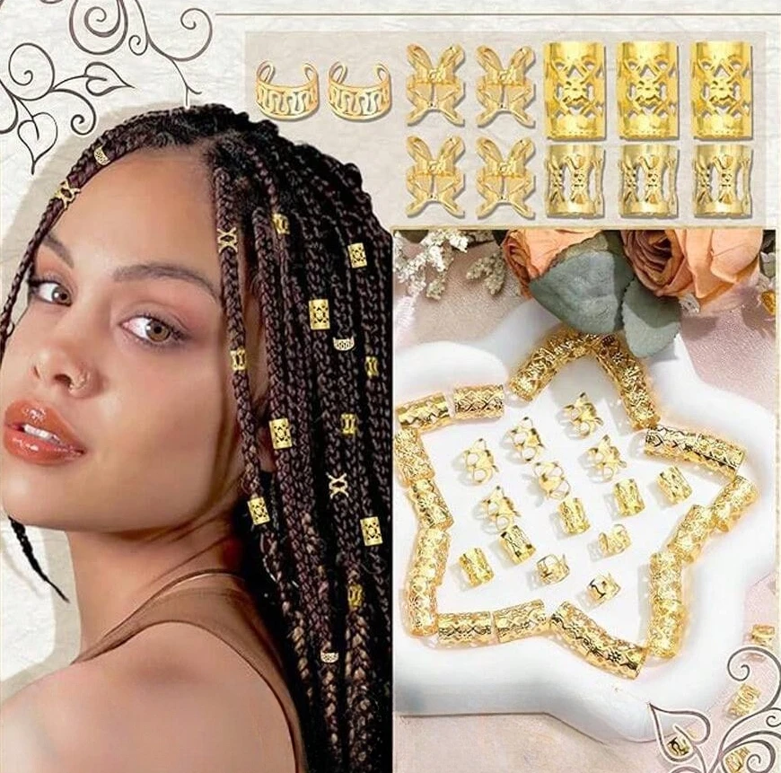 40PCS Alloy Hair Jewelry Hair Cuffs For Braids Metal Dreadlock Beads Hair Cuffs Rings Multi Style Braids Accessories-2