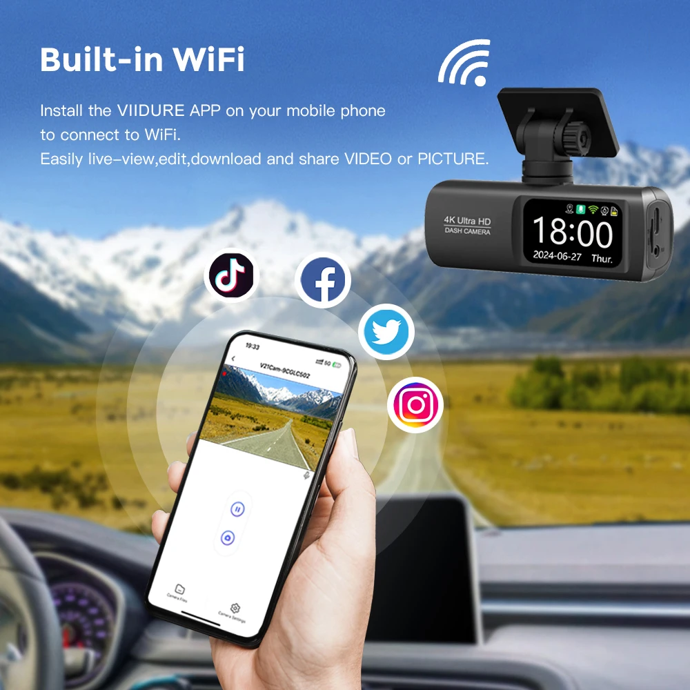 UHD 4K Dash Cam Dual Lens Driving Recorder Car DVR 1080P Rear Lens Camera Built-In WiFi GPS 24-Hour Parking Monitoring Black Box-4